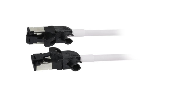 Patchkabel RJ45, CAT6A 500Mhz, 0.5m, weiss, S/FTP, slimline rund d=4,5mm, TPE/LSZH(Superflex), AWG28, mit CAT7 Rohk., drehbarer Stecker, Synergy21