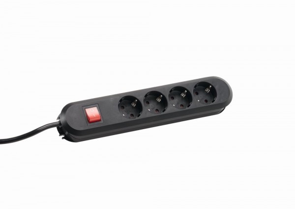 Bachmann Tischsteckdose, 4xDosen(CEE7)-&gt;Stecker(CEE7), 1,5m, mit Schalter, Schwarz, SMART