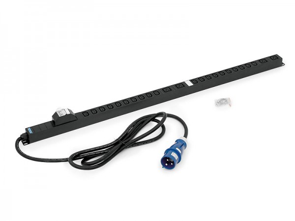 Triton 19"Schrank,zbh. Steckdosenleiste, 20xDosen(C13), 4x(C19)->Stecker 32 A IEC60309, 3m, blauer 1phasiger Stecker