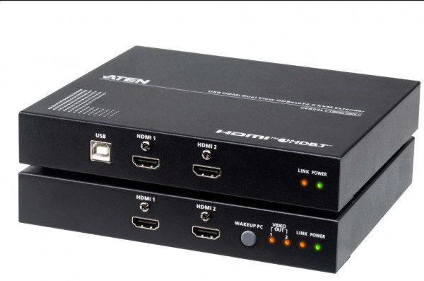 Aten KVM-Extender,100mtr.1xPC,2xMon., HDMI-Dual, USB, Audio, RS-232, 4K,