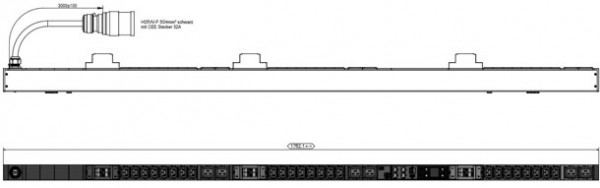 Bachmann PDU, Steckdosen, 24xDosen(C13)+ 6x(C19)+6xLS-&gt; 3ph Zuleitung 3m, 32A, mit Stecker CEE 32A rot, BN7000,