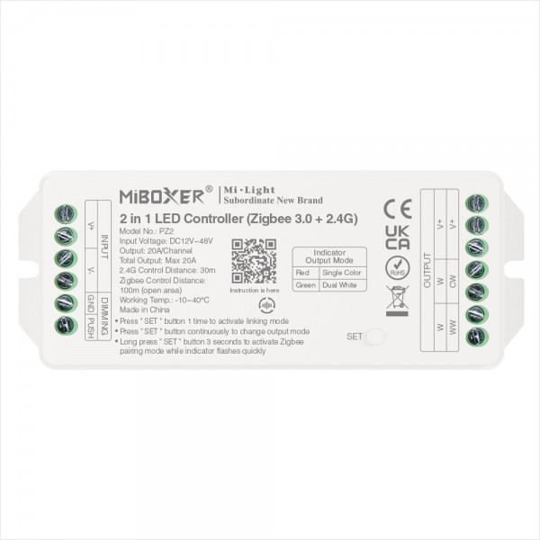 MiBoxer PZ2 LED Controller 2in1 DC12~48V Zigbee 3.0+ 2.4G HP 20A