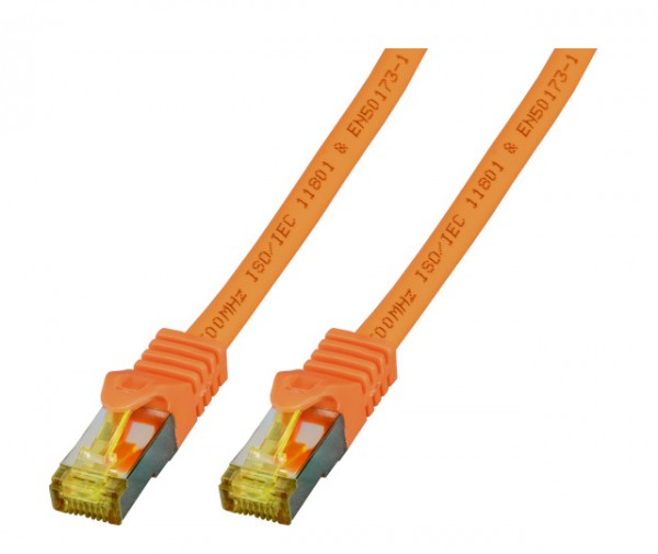 Patchkabel RJ45, CAT6A 500Mhz, 0.15m, orange, S-STP(S/FTP),LSZH, mit Cat.7 Rohkabel,
