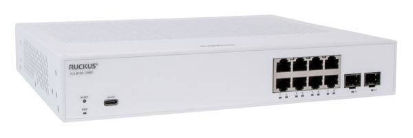 RUCKUS Networks poe switch full managed layer2 10 port • 8x 1 gbe • 2x 1/10g sfp • 124w poe budget • icx8100-08p
