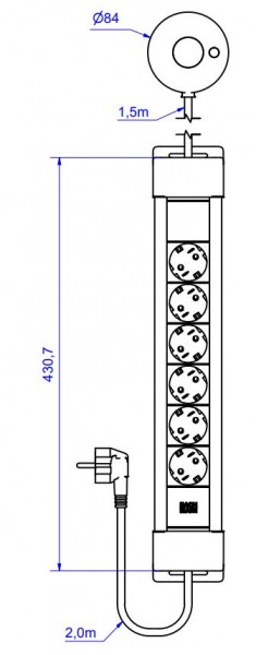Bachmann Steckdosenleiste, CONNECTUS 6xCEE7/3 1xFTS 2,0m CEE7/7 Grau