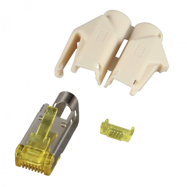TP-Stecker STP Hirose,CAT6A(TM31),100-PACK,incl.Knickschutz, Beige