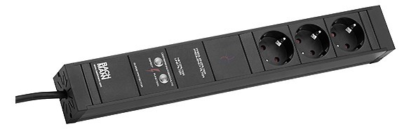 Bachmann Tischsteckdose, 3xDosen(CEE7)->Stecker(CEE7), 2m, schwarz, ÜSS+NF, CONNECT LINE,