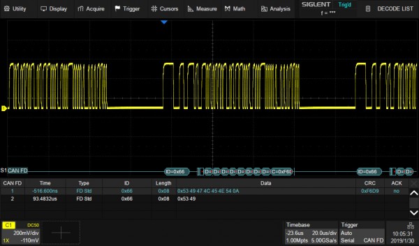 Siglent SDS5000X-CANFD Freischaltlizenz für Signaldekodierungs und Triggerfunktion