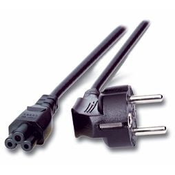 Netzkabel 230V Schutzkontakt CEE7(Stecker)-&gt;C5(Buchse), 0,5m, Black, (Kleeblatt,Mickymaus)
