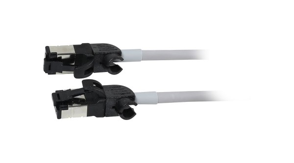 Patchkabel RJ45, CAT6A 500Mhz, 1.5m, grau, S/FTP, slimline rund d=4,5mm, TPE/LSZH(Superflex), AWG28, mit CAT7 Rohk., drehbarer Stecker, Synergy21