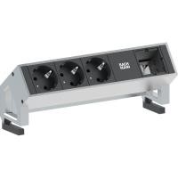 Bachmann Desk2 Steckdosenleiste, 3xDosen(CEE7), 1xABD, mit Zuleitung 0, 2m GST18, Inox lackiert