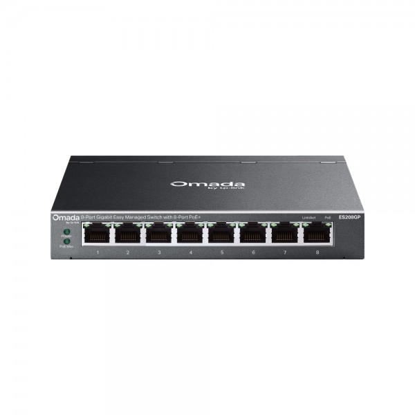 TP-Link Switch easy managed 8 Port • 8x 1 GbE • PoE Budget 64 Watt • 8x PoE at • Lüfterlos, Omada • ES208GP