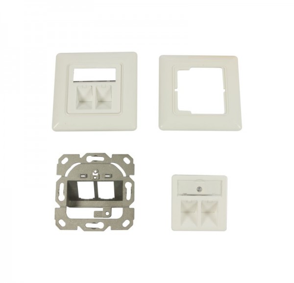 Dosen TP,UP,2-fach,CAT6A, Keystone Slim-line/Komponent getestet, Reinweiss, Synergy 21,Dosen TP,UP,2-fach,CAT6A, Keystone Slim-line mit Kabelklemme, Reinweiss, Synergy 21,