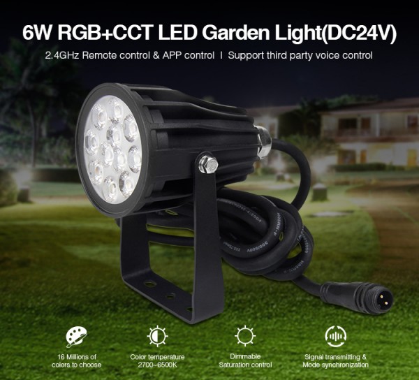 MiBoxer FUTC08 LED Garten Lampe 6W RGB-WW (RGB-CCT) mit Funk und WLAN IP65 DC24V
