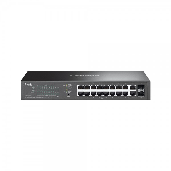 TP-Link Switch easy managed Layer2 20 Port • 18x 1GbE • 16x PoE af • 2x SFP • 150W PoE Budget • Lüfterlos • Omada • ES220GP