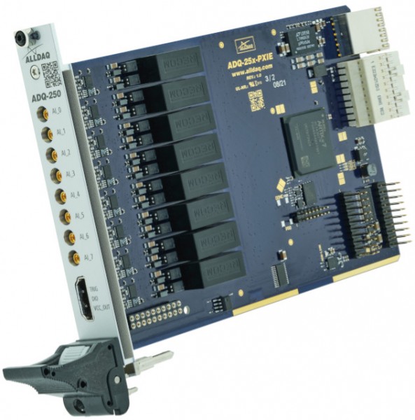 ALLDAQ ADQ-259-PXIe / PXIe-Messkarte mit 8 potentialfreien Spannungseingängen, Bereich: ±10,24 V, 24 bit A/D, 1,5 MS/s synchron, 8 Digital-I/Os
