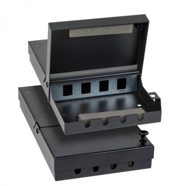 Keystone, Modulträger, Patchpanel für 4x TP-Modul; Aufputz, Metallklappbox
