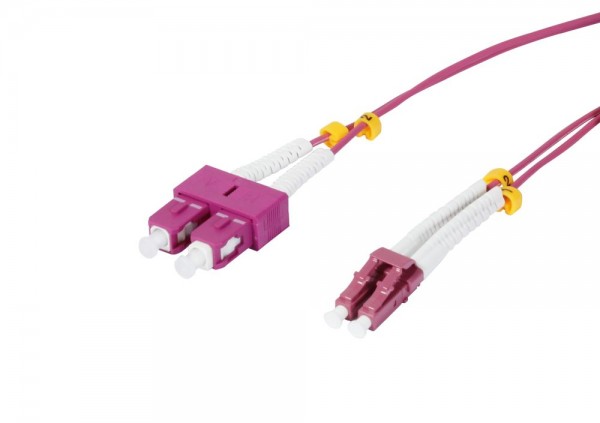 LWL-2-Faser-Patchk. 0.5mtr.LC-SC, 50/125um,OM4, AD=2mm, flexible Knickschutztülle, Synergy 21