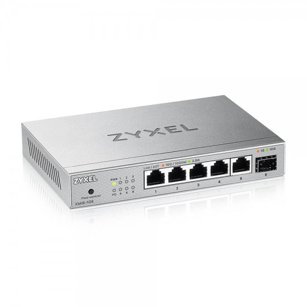 Zyxel Switch unmanaged Layer2 5 Port • 5x 10/2.5 GbE • 1x SFP + • Desktop • Lüfterlos • XMG-105
