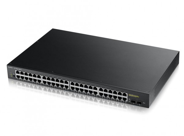 Zyxel Switch smart managed Layer2 50 Port • 48x 1 GbE • PoE Budget 170 Watt • 24x PoE at • 2x SFP • 19" • GS1900-48 V2