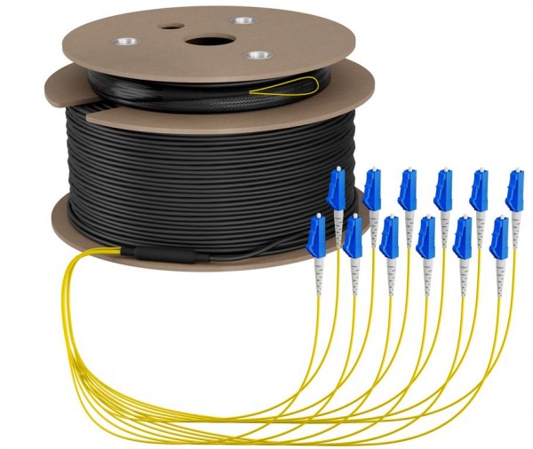 LWL-Kabel, Trunkkabel U-DQ(ZN)BH 12G 9/125, LC/LC OS2 80m, Trommel,