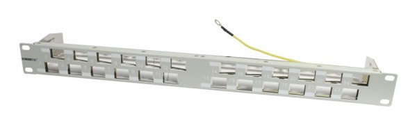Keystone,Modulträger, 19&quot;Patchpanel für 24xTP-Modul, 1HE(t 96mm) 45Grad Schrägauslass, Lichtgrau, Synergy 21,