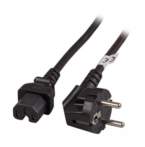 Netzkabel 230V Schutzkontakt CEE7(Stecker)->Warmgeräte IEC-C15(Buchse), 3m,Black