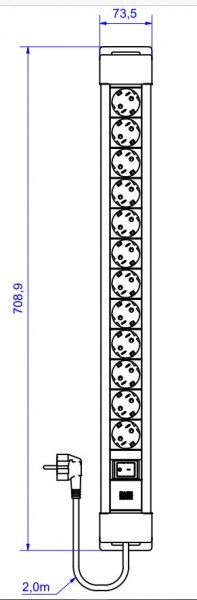 Bachmann Steckdosenleiste, CONNECTUS 12xCEE7/3 1xSchalter 2,0m CEE7/7 Grau