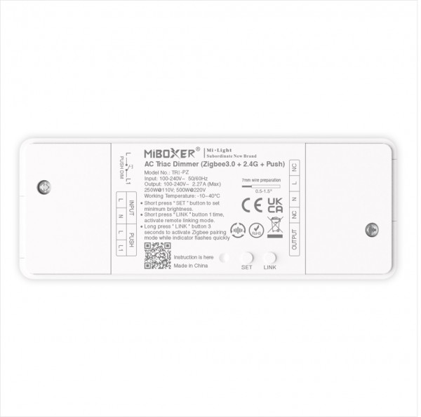 MiBoxer TRI-PZ LED Dimmer Controller AC TRIAC 500W Zigbee 3.0+2,4G+Push
