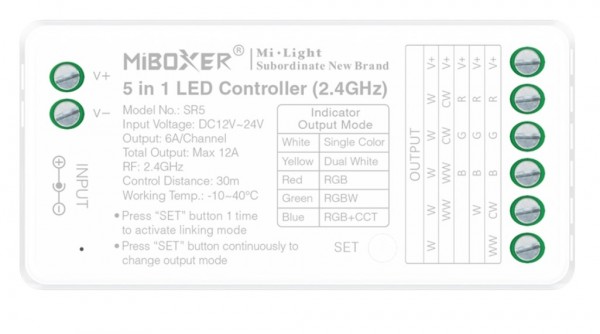 MiBoxer SR5 LED Controller 5in1 RGB-WW (RGB-CCT) DC12~24V WiFi + 2.4G Alexa Serie