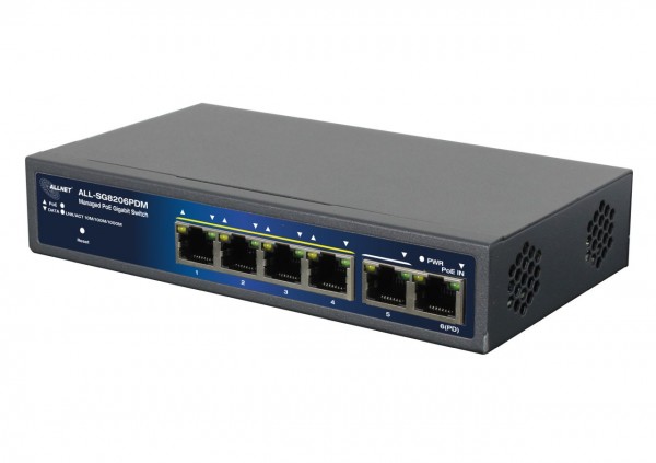 ALLNET Switch smart managed 6 Port Gigabit 95W / 4x PoE / 1x Gigabit / 1x PoE 90W BT In / "ALL-SG8206PDM"