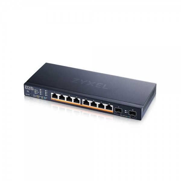Zyxel Switch smart managed Layer2 10 Port • 8x 2.5 GbE • PoE Budget 130 Watt • 8x PoE bt • 2x SFP+ • Desktop • Lüfterlos • NebulaFlex • XMG1915-10EP