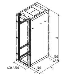 Triton 19"Schrank Flat-Pack, Mittelteil T1000mm, 47HE, Dach, Seitenwände, lichtgrau, bis 800KG, zerlegt,