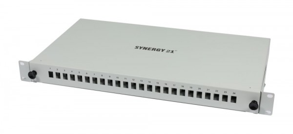 LWL-Patchpanel Spleisbox,19&quot;, 6xLC-Duplex-Buchsen, OM5, 50/125u Multimode, incl.Pigtails, Lichtgrau, Synergy 21,