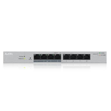 Zyxel Switch smart managed Layer2 8 Port • 8x 1 GbE • PoE Budget 60 Watt • 4x PoE at • Desktop • Lüfterlos • GS1200-8HPV2