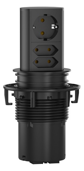 Bachmann Elevator 1xSchutzkontaktsteckdosen 2xEuro Zuleitung 2,0m AEH, Aluprofil sandgestrahlt und schwarz eloxiert "Schwarz matt" Blenden