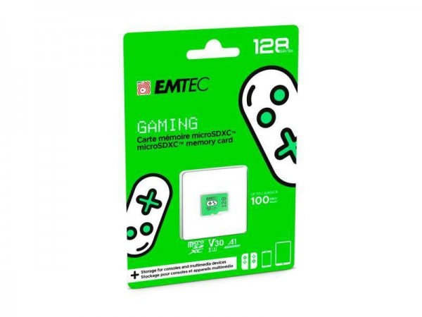 Flash SecureDigitalCard (SD) 128GB *EMTEC* Gaming microSDXC + Adapter CL10 + UHS-3 v30 Green100MB/s Blister