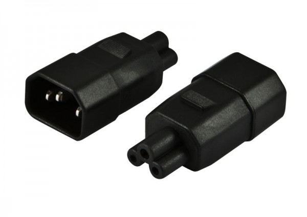Netzkabel 230V Adapter C14-Stecker -&gt; C5-Buchse (Mickey-Mouse/Kleeblatt)