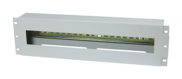 ALLNET 19"zbh. Schutzschalterleiste für Hutschiene/DIN-Rail Geräte, T61mm/3HE, Lichtgrau, Frontmontage,