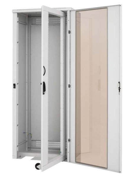 Triton 19" Standschrank, mit Schwenkrahmen, 27HE/B800xT600mm (24HE) rechts mit L-Profilvertikalen,ohne Tür, Schwarz,