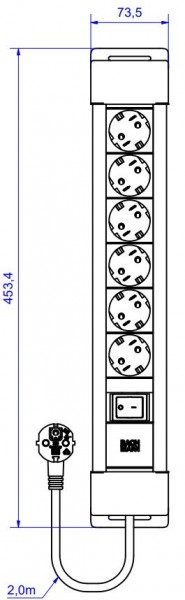 Bachmann Steckdosenleiste, CONNECTUS 6xCEE7/3 1xSchalter 2,0m CEE7/7 Grau