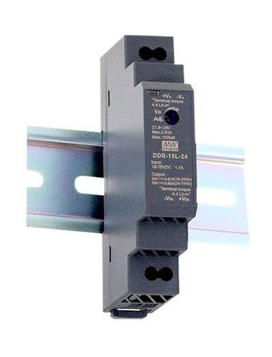 ALLNET Ersatznetzteil/Spannungswandler 24V/0,63A IN: 18~75VDC -&gt; OUT: 24V DC/DC-Wandler Mean Well Hutschiene