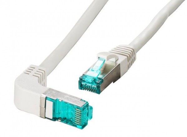 Patchkabel RJ45, CAT6A 500Mhz, 5m, grau; S-STP(S/FTP); LSZH, einseitig 90Grad gewinkelt,