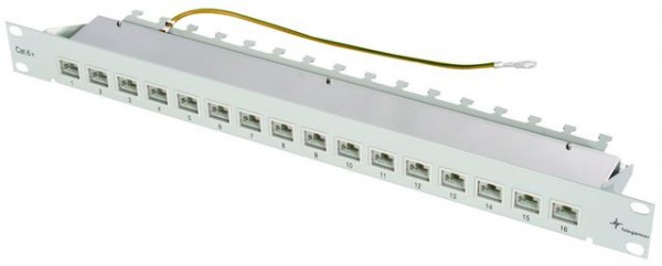 Patch Panel 16xTP, CAT6A, 500Mhz, 19&quot;, Lichtgrau, Telegärtn