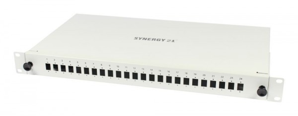 LWL-Patchpanel Spleisbox,19&quot;, 24xLSH(E2000APC)-Simplex-Buchsen, OS2, 9/125u Singlemode, incl.Pigtails, Lichtgrau, Synergy 21,