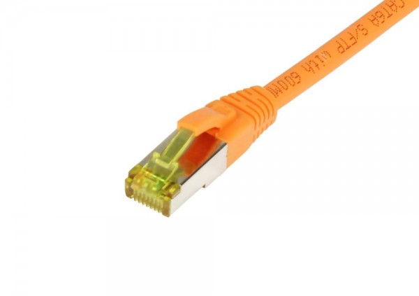 Patchkabel RJ45, CAT6A 500Mhz, 7.5m, orange, S-STP(S/FTP), TPE/LSZH(Ultraflex), AWG26, mit CAT7 Rohkabel, Synergy 21
