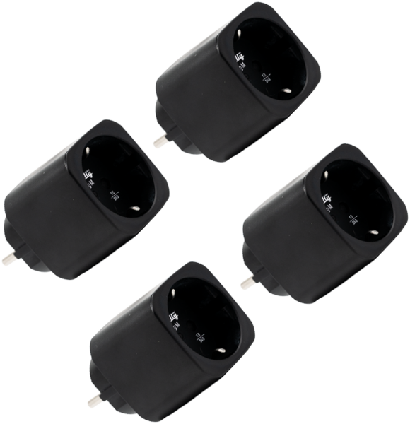 Shelly · Plug &amp; Play "Plug M Gen3 Black" · 4er Set · Smarter Zwischenstecker · 13A · Messfunktion · WLAN · BT · schwarz
