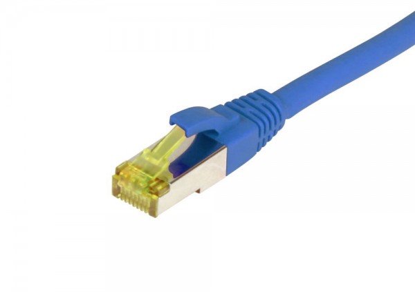 Patchkabel RJ45, CAT6A 500Mhz, 0.25m, blau, S-STP(S/FTP), TPE/LSZH(Ultraflex), AWG26, mit CAT7 Rohkabel, Synergy 21