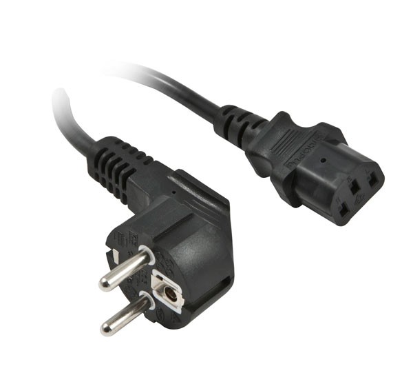 Netzkabel 230V Schutzkontakt CEE7(Stecker)-&gt;Kaltgeräte IEC-C13(Buchse), 2m, Black, Synergy 21,