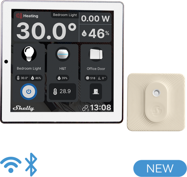 Shelly · Unterputz · &quot;Shelly Wall Display White + BLU H&amp;T Ivory&quot; · Android · WLAN · weiß